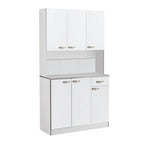 Buffet de cuisine sur pied de 71 po avec 6 portes, 3 étagères et 1 tiroir, Blanc