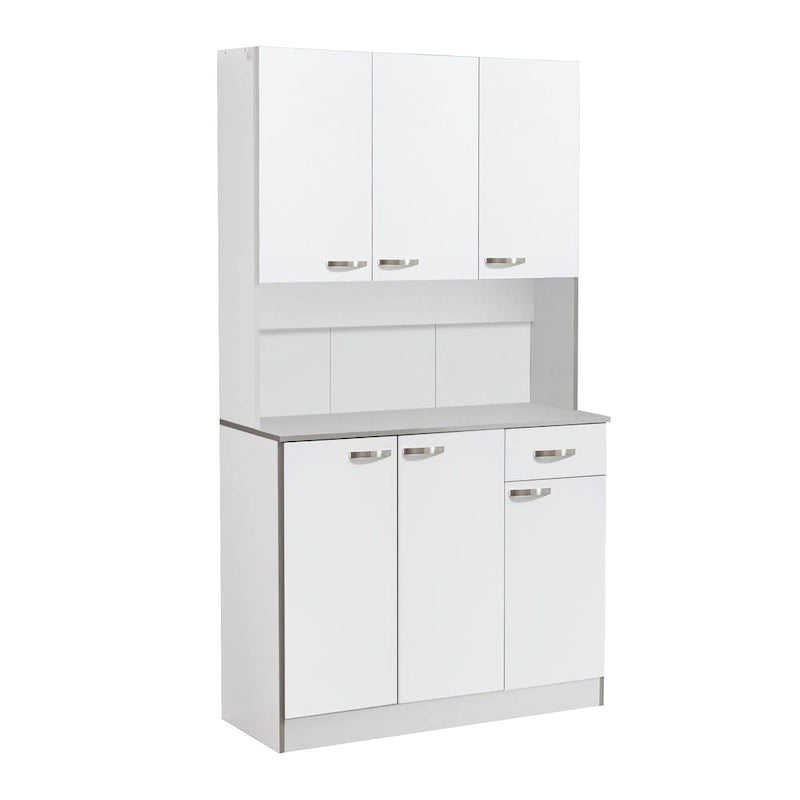 Buffet de cuisine sur pied de 71 po avec 6 portes, 3 étagères et 1 tiroir, Blanc