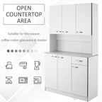 Buffet de cuisine sur pied de 71 po avec 6 portes, 3 étagères et 1 tiroir, Blanc