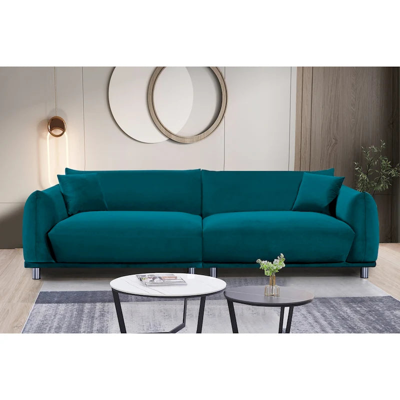Canapé moderne en velours de 224 cm avec pieds en métal et oreillers décoratifs