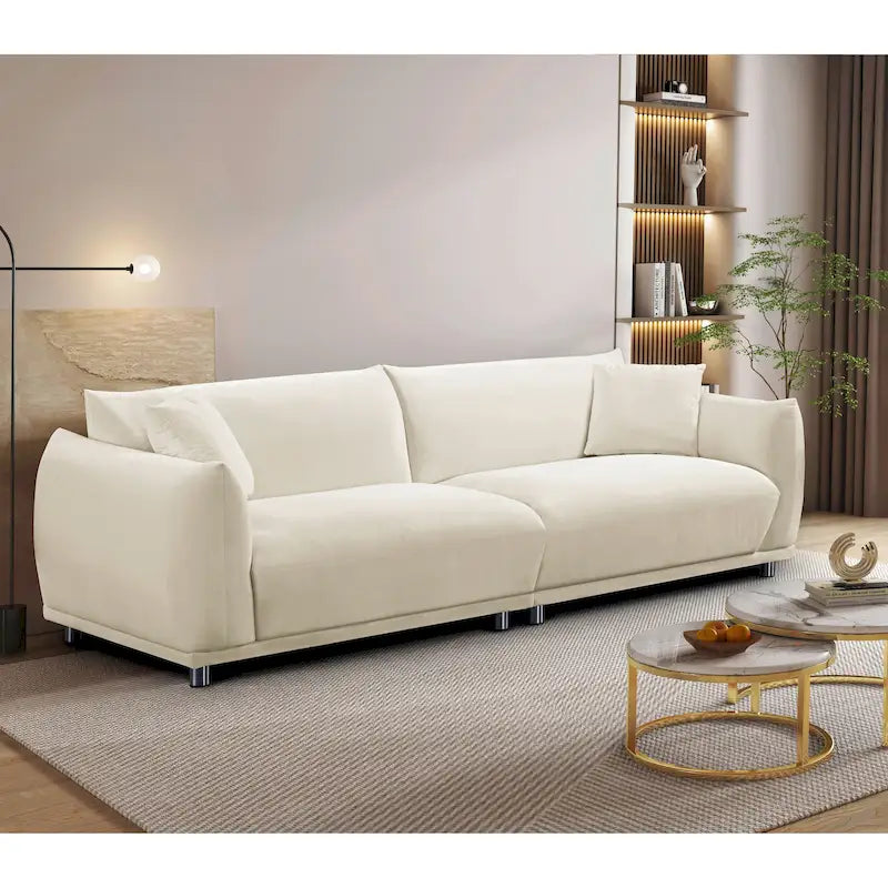 Canapé moderne en velours de 224 cm avec pieds en métal et oreillers décoratifs