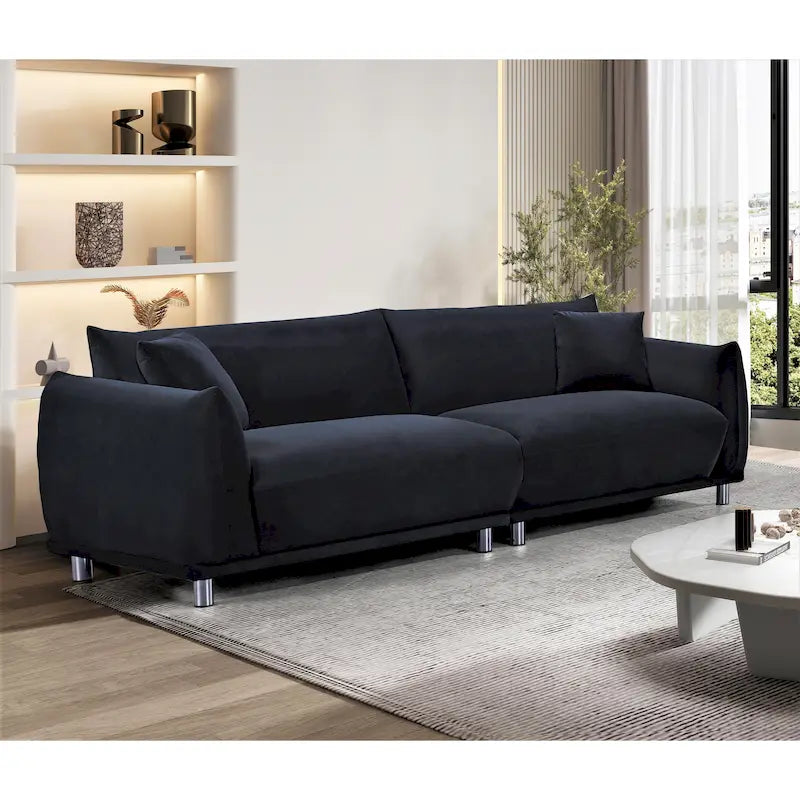 Canapé moderne en velours de 224 cm avec pieds en métal et oreillers décoratifs
