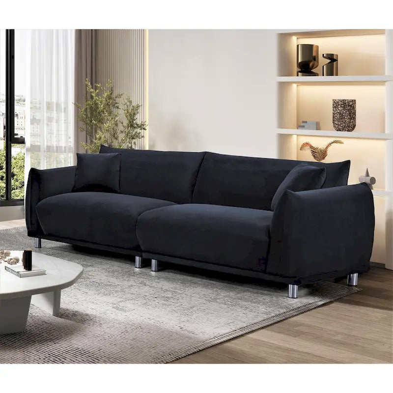 Canapé moderne en velours de 224 cm avec pieds en métal et oreillers décoratifs