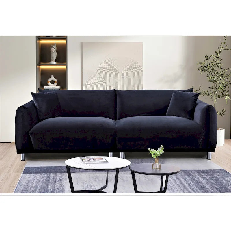 Canapé moderne en velours de 224 cm avec pieds en métal et oreillers décoratifs