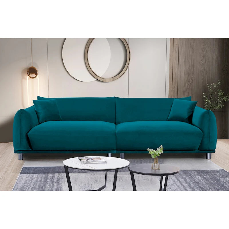 Canapé moderne en velours de 224 cm avec pieds en métal et oreillers décoratifs