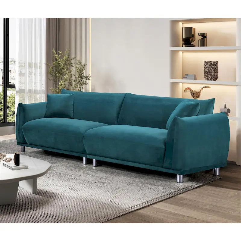 Canapé moderne en velours de 224 cm avec pieds en métal et oreillers décoratifs