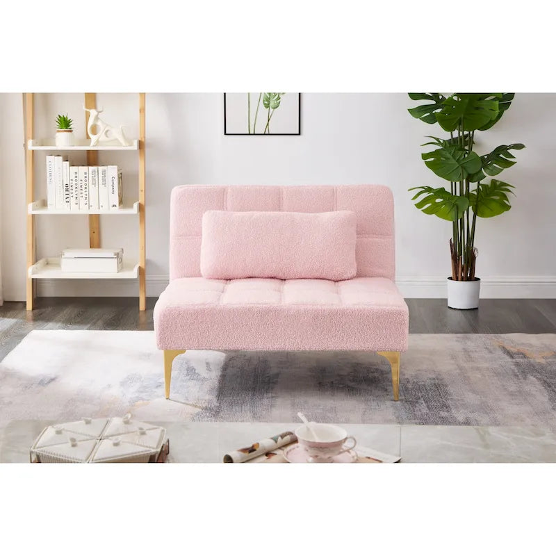 Canapé-lit convertible en tissu Teddy avec pieds en métal doré