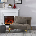 Canapé-lit futon convertible en tissu Teddy avec pieds en métal doré