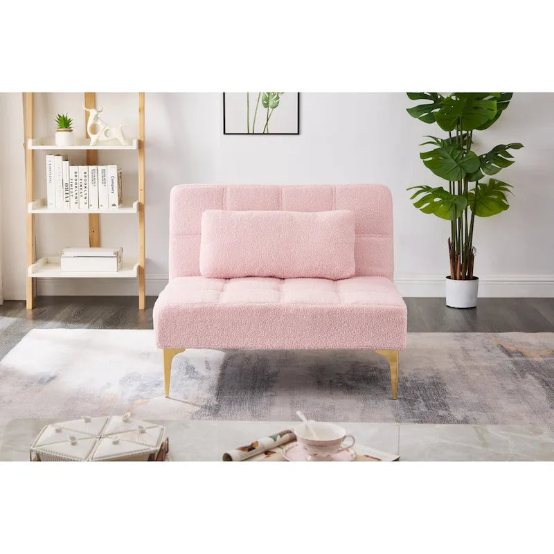 Canapé-lit convertible en tissu Teddy avec pieds en métal doré