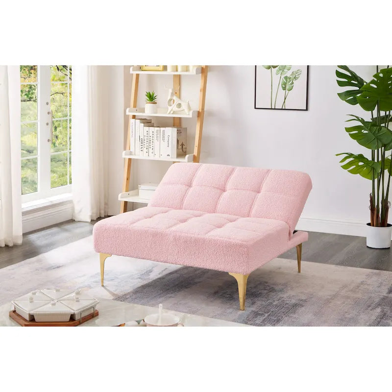 Canapé-lit convertible en tissu Teddy avec pieds en métal doré