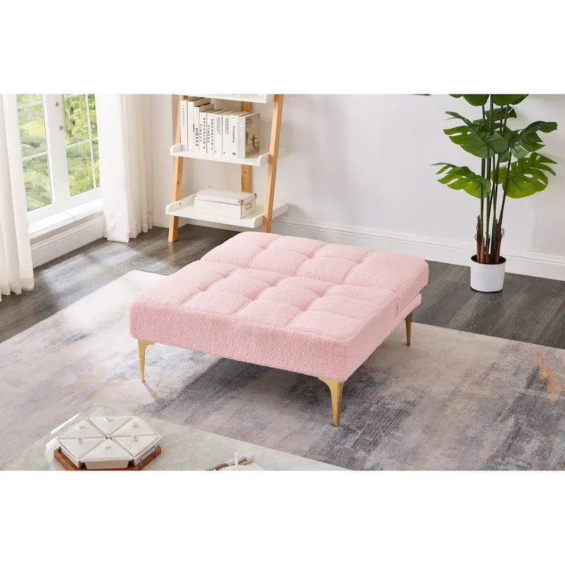 Canapé-lit futon convertible en tissu Teddy avec pieds en métal doré