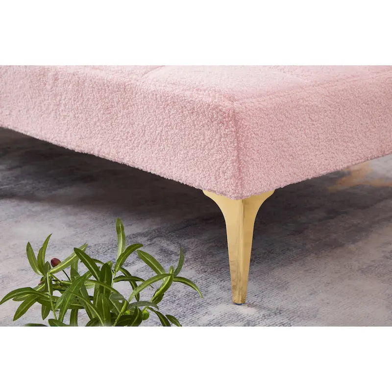 Canapé-lit futon convertible en tissu Teddy avec pieds en métal doré