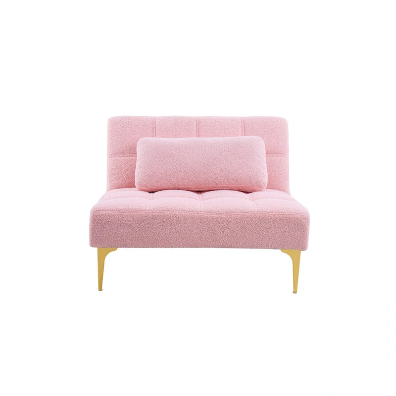 Canapé-lit futon convertible en tissu Teddy avec pieds en métal doré