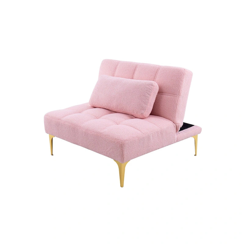 Canapé-lit futon convertible en tissu Teddy avec pieds en métal doré