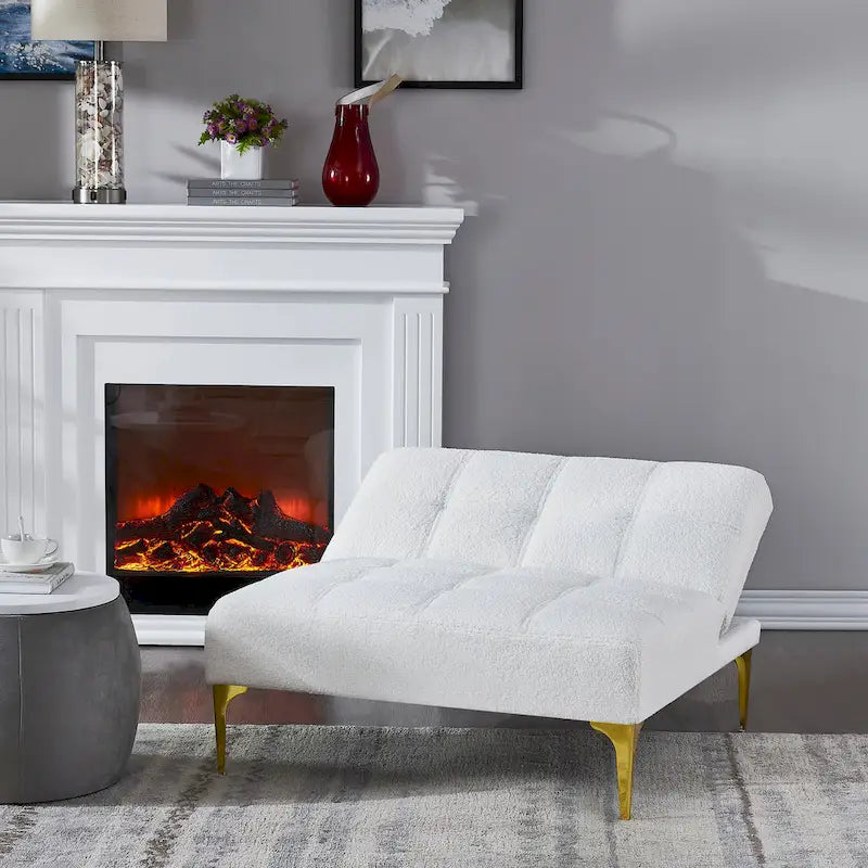 Canapé-lit futon convertible en tissu Teddy avec pieds en métal doré