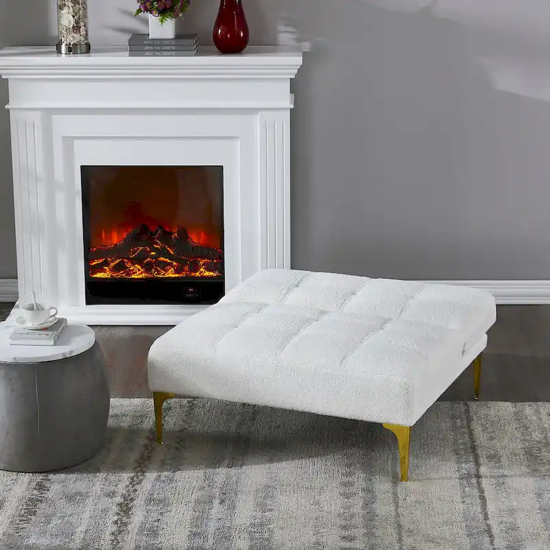 Canapé-lit futon convertible en tissu Teddy avec pieds en métal doré