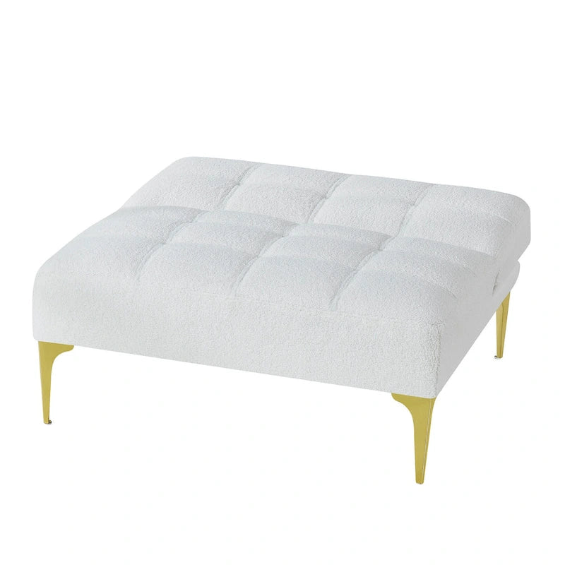 Canapé-lit futon convertible en tissu Teddy avec pieds en métal doré