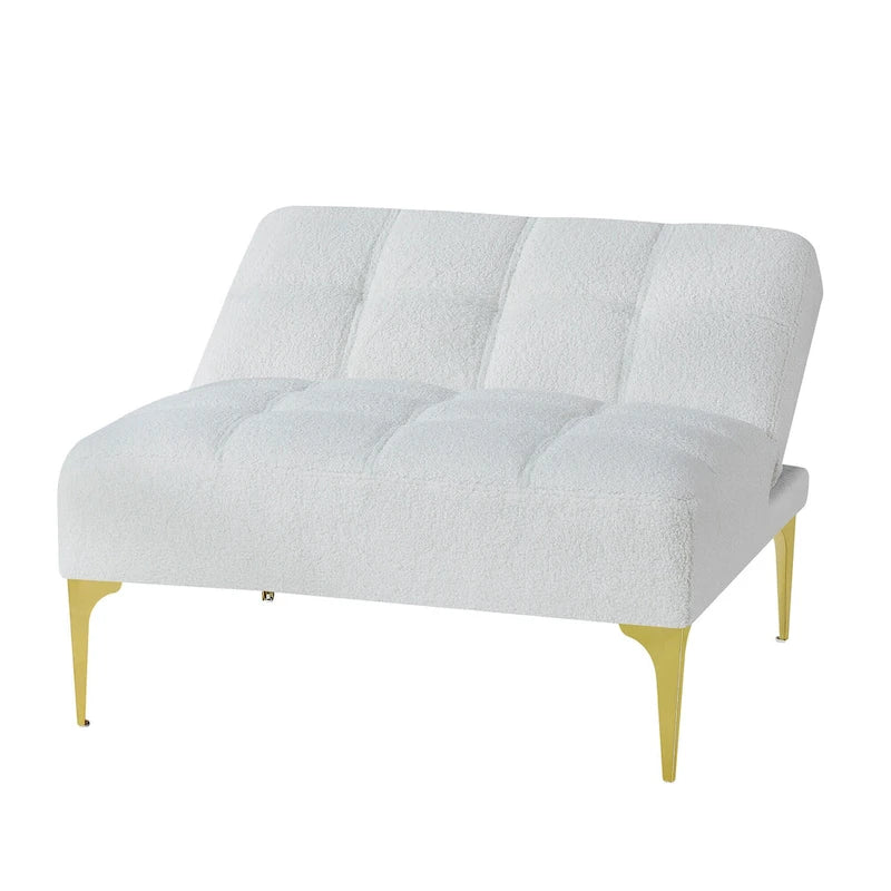 Canapé-lit futon convertible en tissu Teddy avec pieds en métal doré