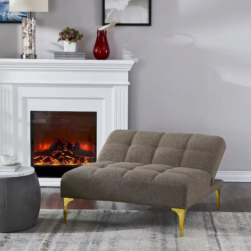 Canapé-lit futon convertible en tissu Teddy avec pieds en métal doré
