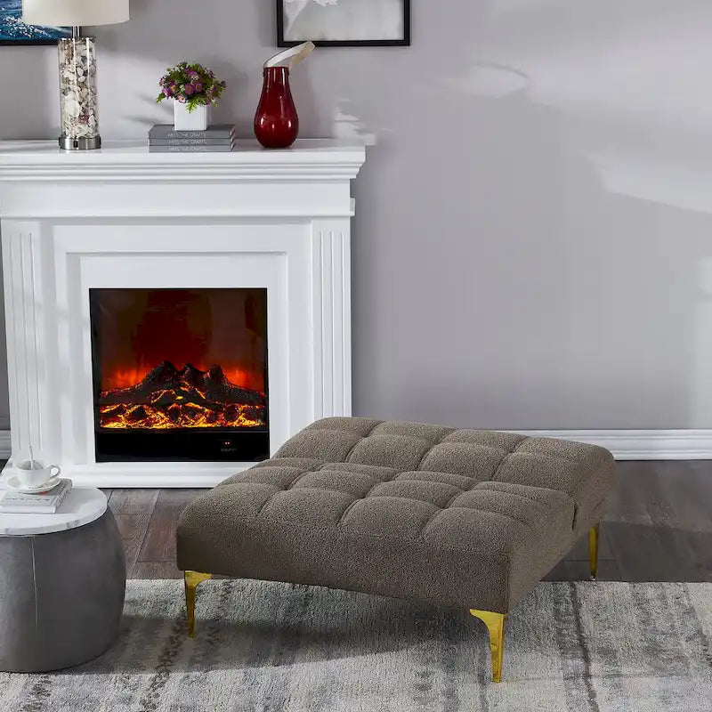 Canapé-lit futon convertible en tissu Teddy avec pieds en métal doré