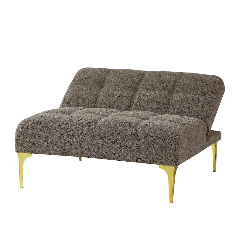 Canapé-lit futon convertible en tissu Teddy avec pieds en métal doré