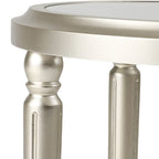 Table d'appoint ronde à 2 niveaux en verre trempé avec finition champagne et pieds sculptés en pin