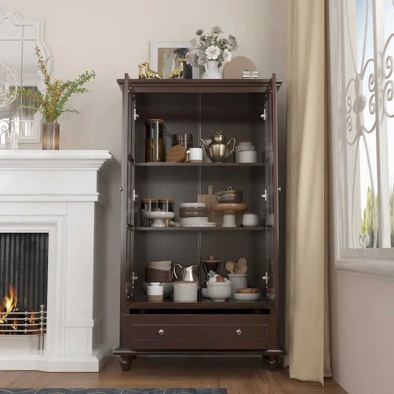 55.1H Buffet Laqué Meuble de Rangement Portes en Verre Bibliothèque