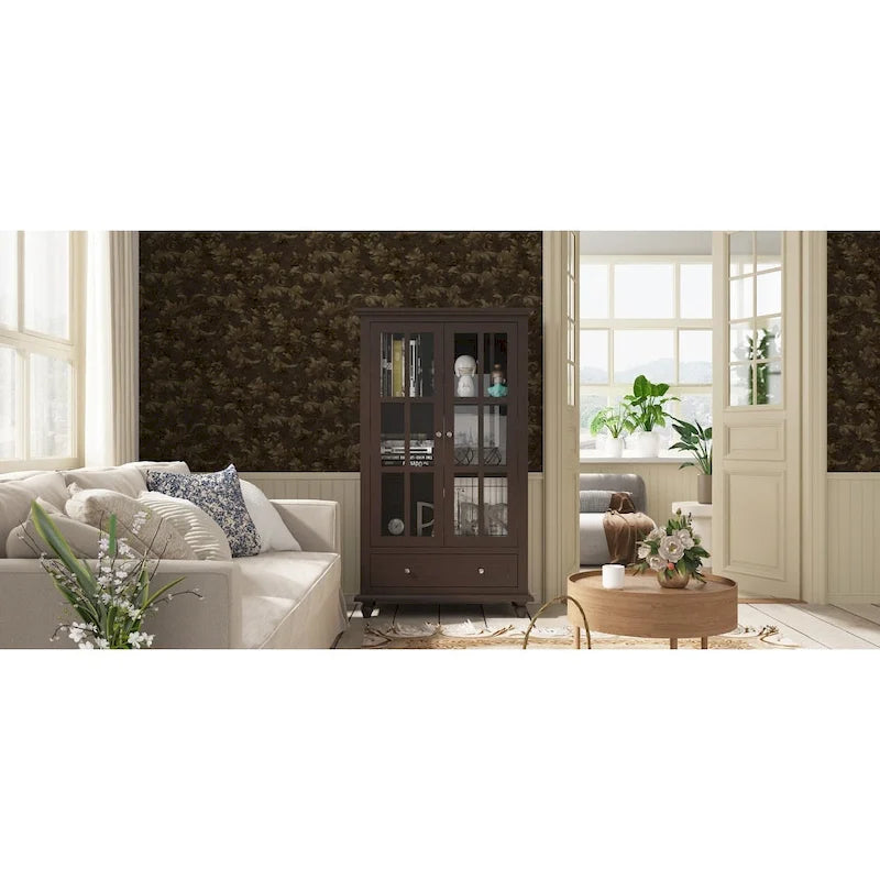 55.1H Buffet Laqué Meuble de Rangement Portes en Verre Bibliothèque