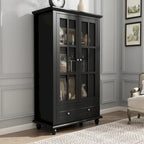 55.1H Buffet Laqué, Armoire de Rangement, Portes en Verre, Bibliothèque