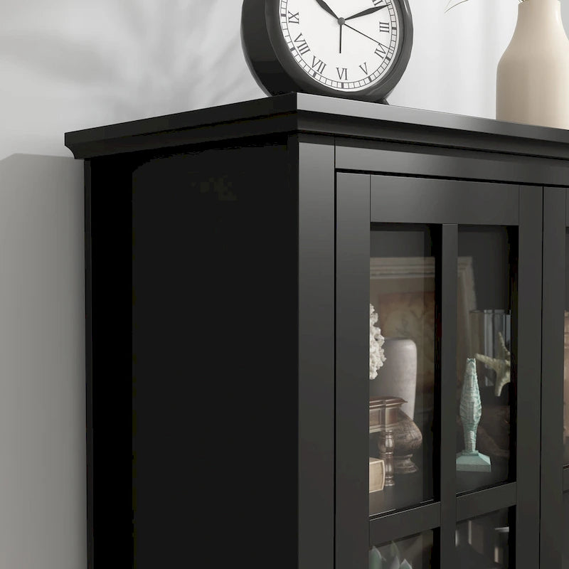 55.1H Buffet Laqué, Armoire de Rangement, Portes en Verre, Bibliothèque