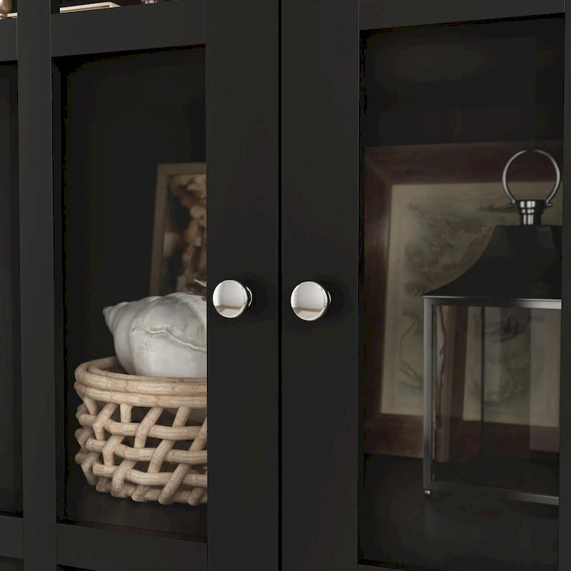 55.1H Buffet Laqué, Armoire de Rangement, Portes en Verre, Bibliothèque