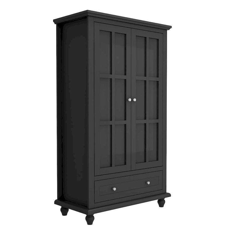 55.1H Buffet Laqué, Armoire de Rangement, Portes en Verre, Bibliothèque