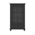 55.1H Buffet Laqué, Armoire de Rangement, Portes en Verre, Bibliothèque