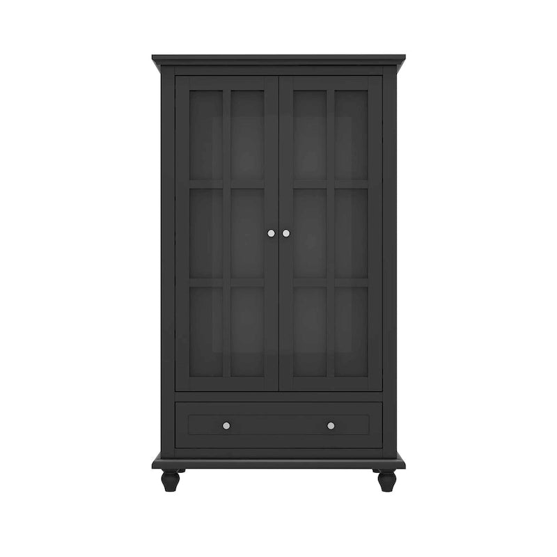 55.1H Buffet Laqué, Armoire de Rangement, Portes en Verre, Bibliothèque