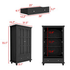 55.1H Buffet Laqué, Armoire de Rangement, Portes en Verre, Bibliothèque