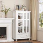 55.1H Buffet Laqué, Armoire de Rangement, Portes en Verre, Bibliothèque