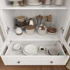 55.1H Buffet Laqué, Armoire de Rangement, Portes en Verre, Bibliothèque