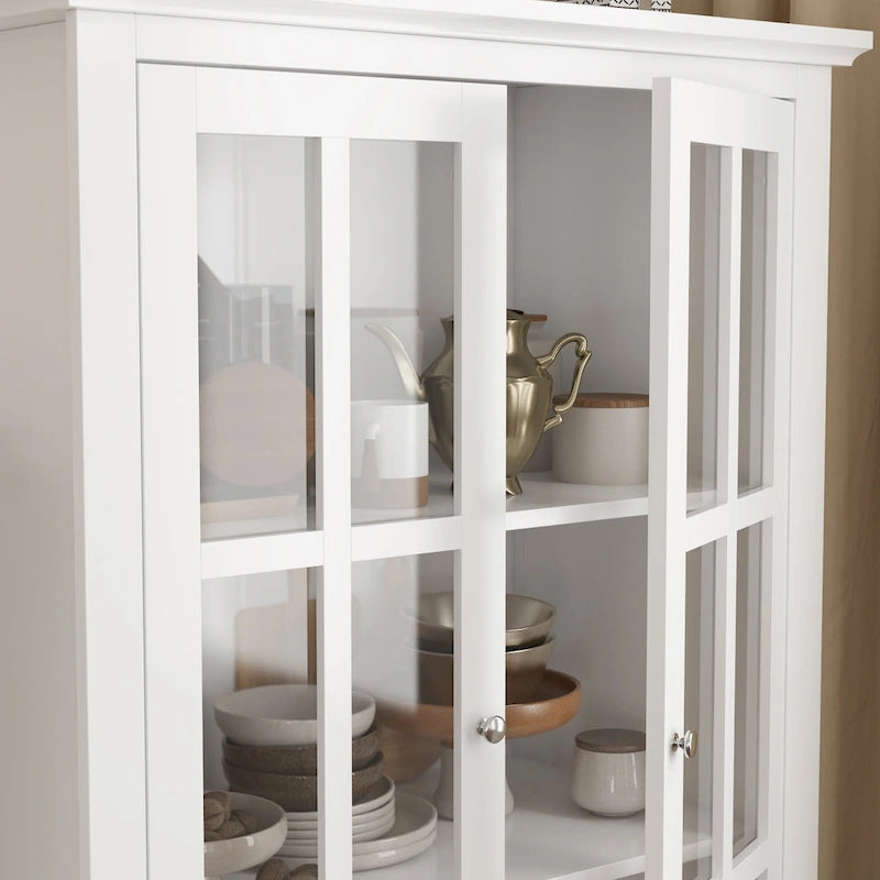 55.1H Buffet Laqué, Armoire de Rangement, Portes en Verre, Bibliothèque