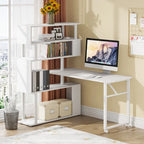 Bureau d'angle rotatif en L avec étagère à 5 niveaux