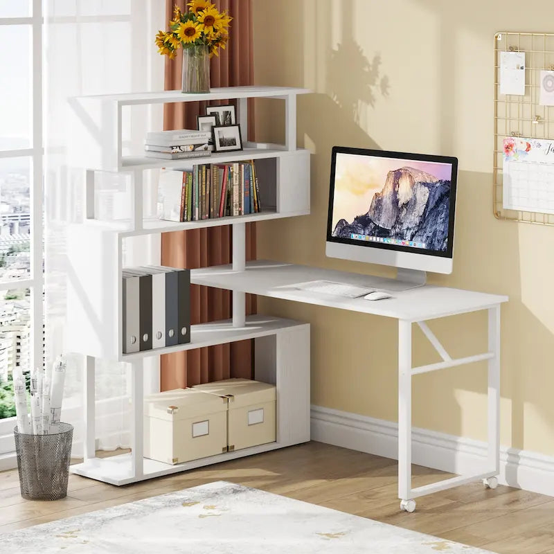 Bureau d'angle rotatif avec étagère à 5 niveaux