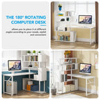 Bureau d'angle rotatif en L avec étagère à 5 niveaux