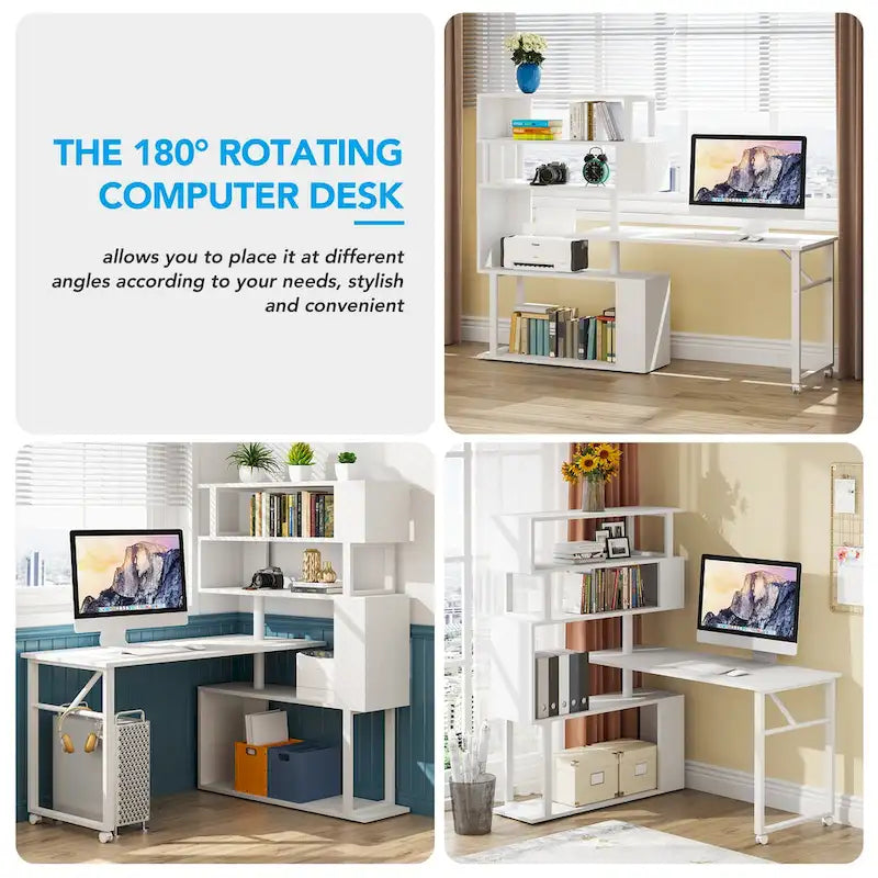 Bureau d'angle rotatif avec étagère à 5 niveaux