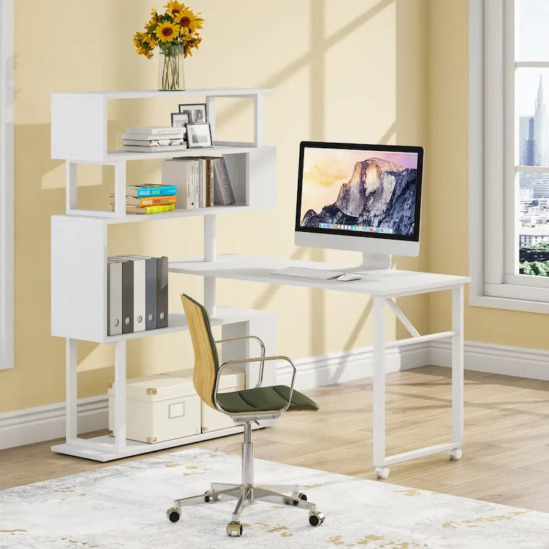 Bureau d'angle rotatif avec étagère à 5 niveaux