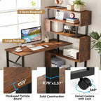 Bureau d'angle rotatif en L avec étagère à 5 niveaux