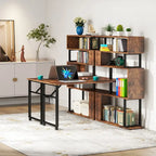 Bureau d'angle rotatif en L avec étagère à 5 niveaux