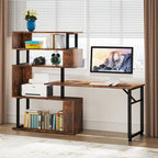 Bureau d'angle rotatif en L avec étagère à 5 niveaux