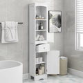 Meuble de salle de bain haut, meuble de rangement autonome avec tiroir, panneau MDF, étagère réglable, blanc