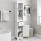 Meuble de salle de bain haut, meuble de rangement autonome avec tiroir, panneau MDF, étagère réglable, blanc