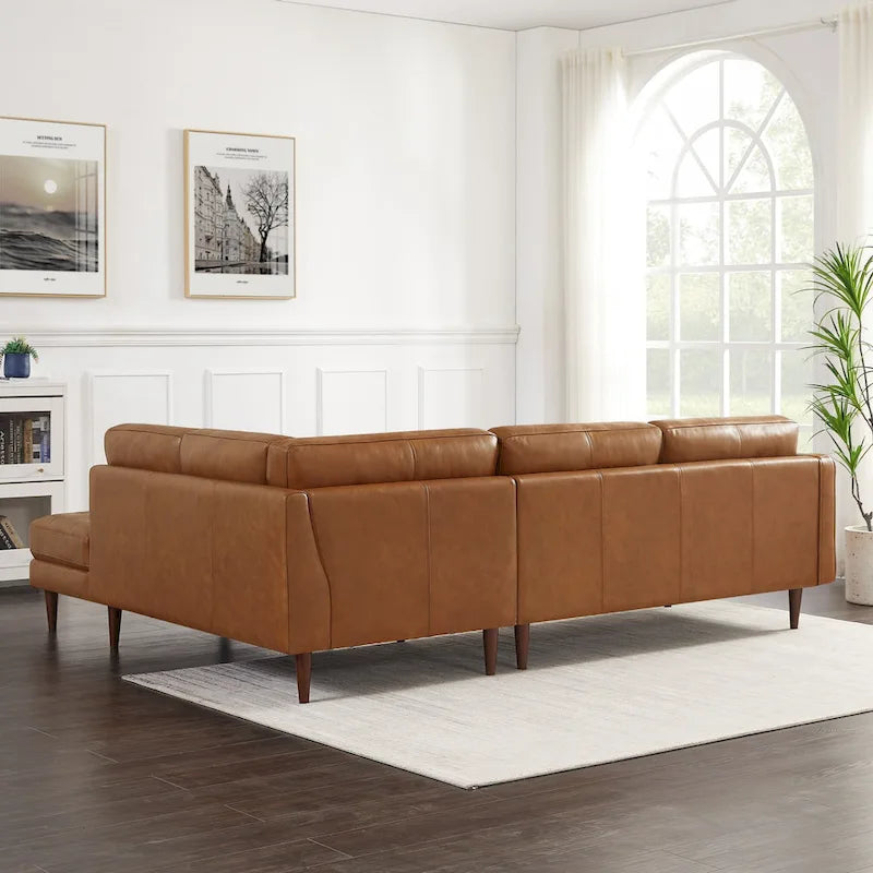 Canapé d'angle sectionnel en cuir supérieur Lester Tufted Modern pour salon, couleur cognac