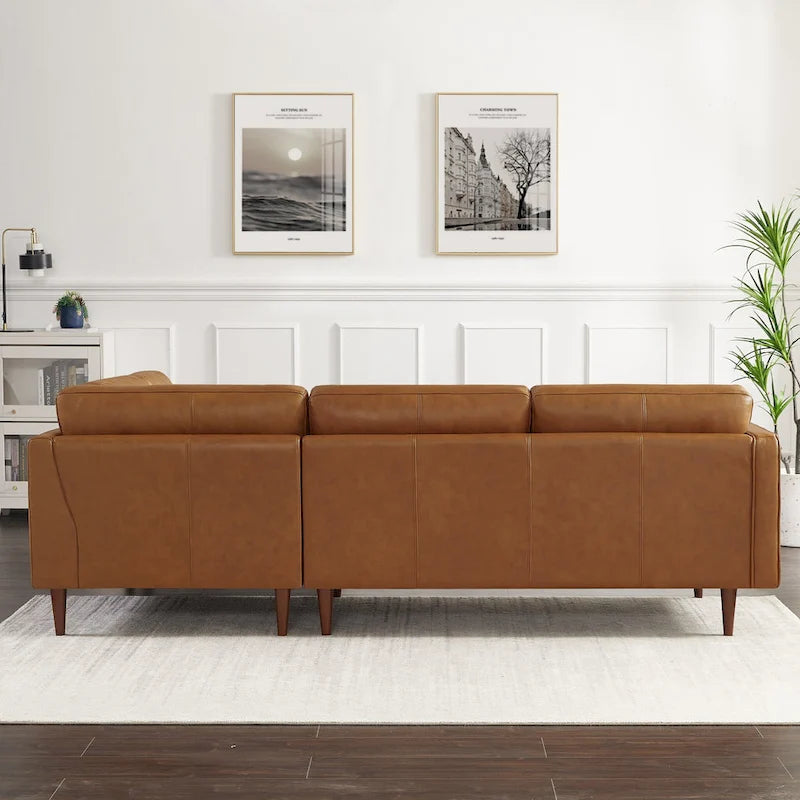 Canapé d'angle sectionnel en cuir supérieur Lester Tufted Modern pour salon, couleur cognac